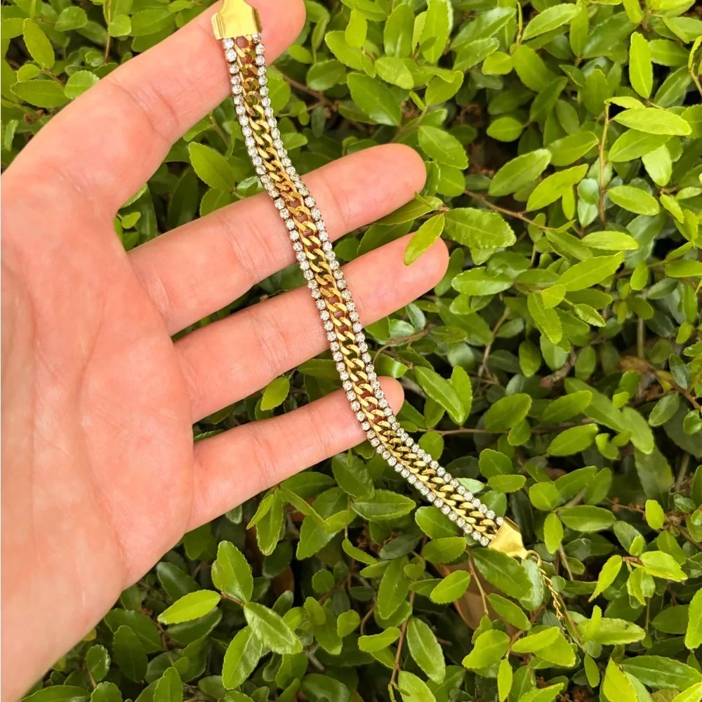 Gold Crystal Chain Bracelet Stainless Steel
